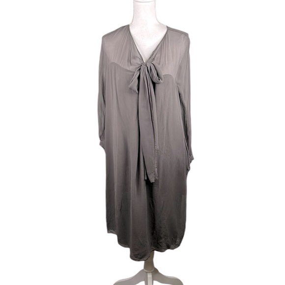Crispin and Basilio 100% Silk Brown Long Sleeve Lagenlook Midi Dress Size Medium - Picture 1 of 10